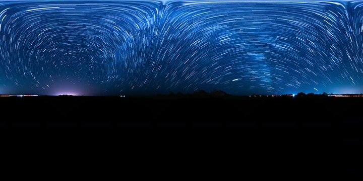 VR 360 Night Sky Star Trails of Perseids Meteor Shower Equirectangular Astrophotography Night Sky Time Lapse