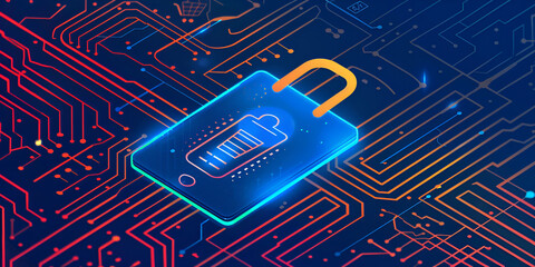 Digital Lock with Circuit Board, Cybersecurity Lock with Circuit Connections
