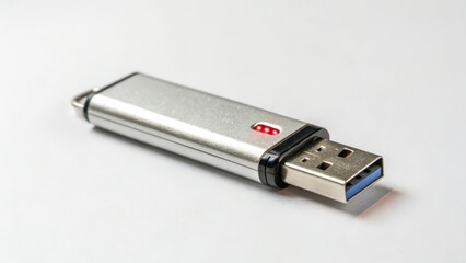 Silver USB Flash Drive on White Background