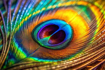 Obraz premium Macro Photography: Iridescent Peacock Feather Eyespots - Vivid Jewel Tones