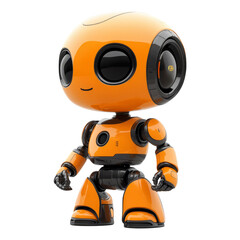 Friendly Orange Robot With Big Eyes. AI Character On White Background. Future Technology Concept
