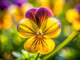 Macro Photography of Yellow Viola Tricolor Flower, Detailed Botanical Close-up