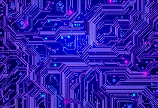 Abstract blue and purple tech circuit board design, elegant, pattern