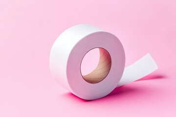 White Paper Roll on Pink Background.