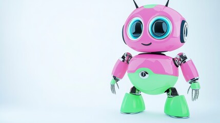 Cute Cartoon Robot Character in Pink and Green Color Scheme