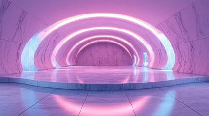 Obraz premium Futuristic Marble Interior with Smooth Reflective Surfaces and Lights