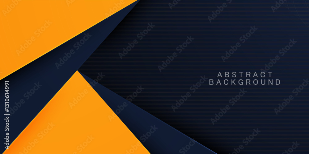 Wall mural overlap papercut orange and dark blue 3d abstract background with simple and modern pattern design. 