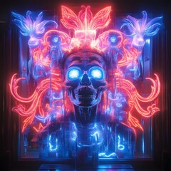 Neon Skull Portrait in Ornate Setting