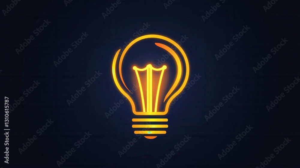 Poster glowing light bulb minimalist icon with bright yellow highlights in clean style representing innovat