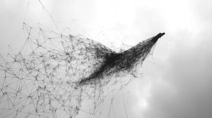Abstract representation of a network dispersing into the cloudy sky, symbolizing connectivity