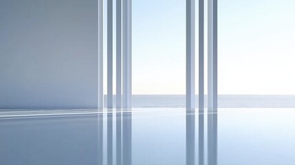 Minimalist Interior Design with Sunlight Streaming Through Large Windows Creating a Serene Atmosphere