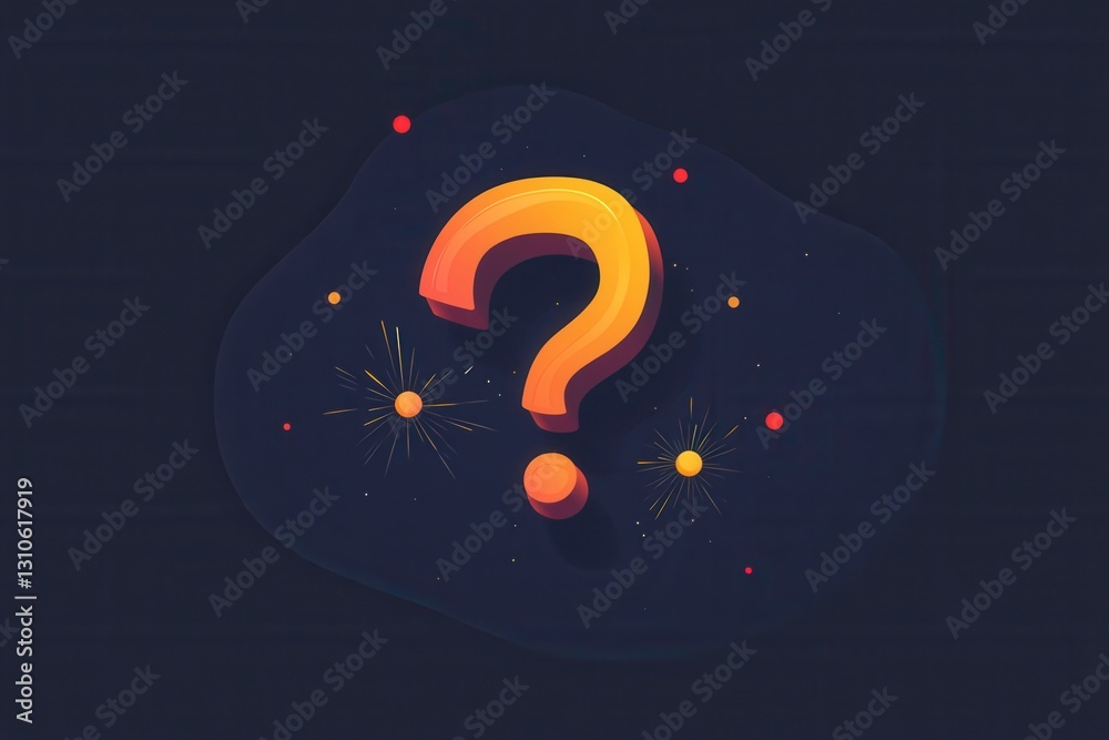 Aufkleber modern minimalist question mark icon with glowing accents in flat design style on dark background