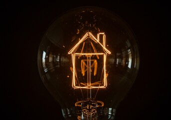 Warm Light Illuminates Home Shaped Bulb. AI Generated