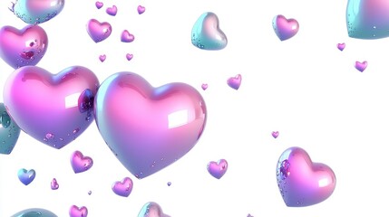Vibrant Floating Hearts in Abstract Style on White Background