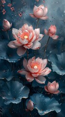 Traditional Chinese jade lotus landscape painting illustration poster background