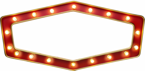 Illuminated Red and Gold Marquee Sign Frame with Blank Center Retro Style Vintage Lights