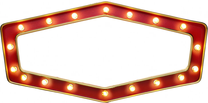 Illuminated Red and Gold Marquee Sign Frame with Blank Center Retro Style Vintage Lights