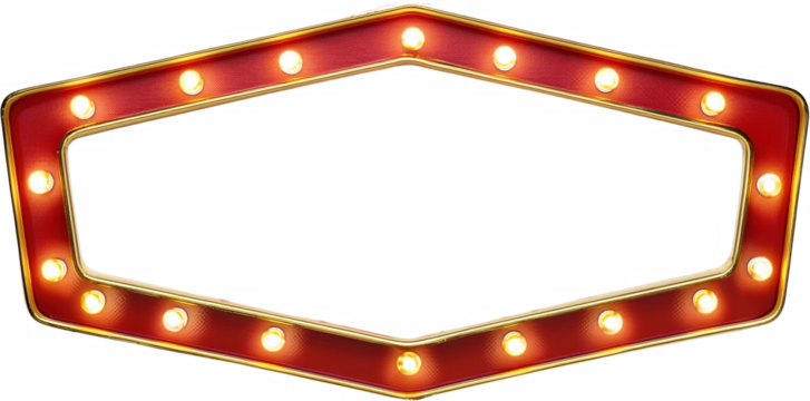 Illuminated Red and Gold Marquee Sign Frame with Blank Center Retro Style Vintage Lights