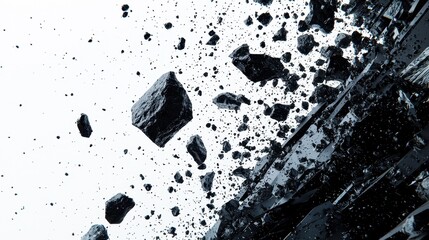 Abstract shattered rock explosion, white background