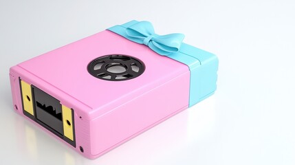 Fototapeta premium Vintage Style Pink Retro Cassette Tape with Blue Bow Decoration
