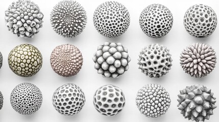 Abstract spheres, geometric shapes, white background