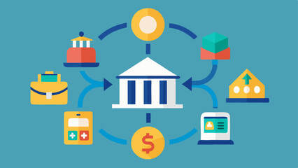 Money Flow An illustration of money being funneled from the central bank to various sectors such as businesses consumers and banks symbolizing the distribution of funds.