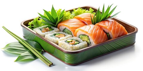 Double Exposure Sushi Lunch Box: Salmon Teriyaki & Sesame Roll - Delicious Bento Box Photography