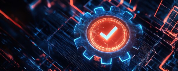 Fototapeta premium Cybersecurity Check: System Validation and Digital Gear Success