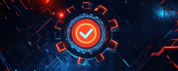 Obraz premium Futuristic Technology: Cybernetic Checkmark Interface
