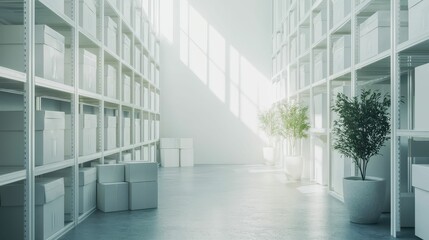 Obraz premium Minimalist Distribution Center with Clean White Aesthetic