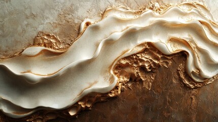 Abstract image displaying layers of textured cream and brown materials