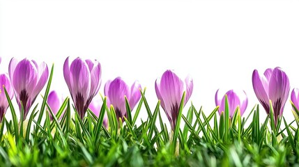 Fototapeta premium Spring Crocuses in Grass on White
