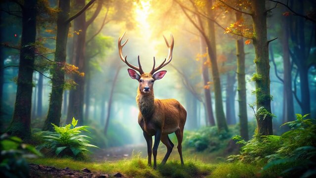 Majestic Barasingha Deer in Lush Indian Habitat - Surreal Wildlife Photography