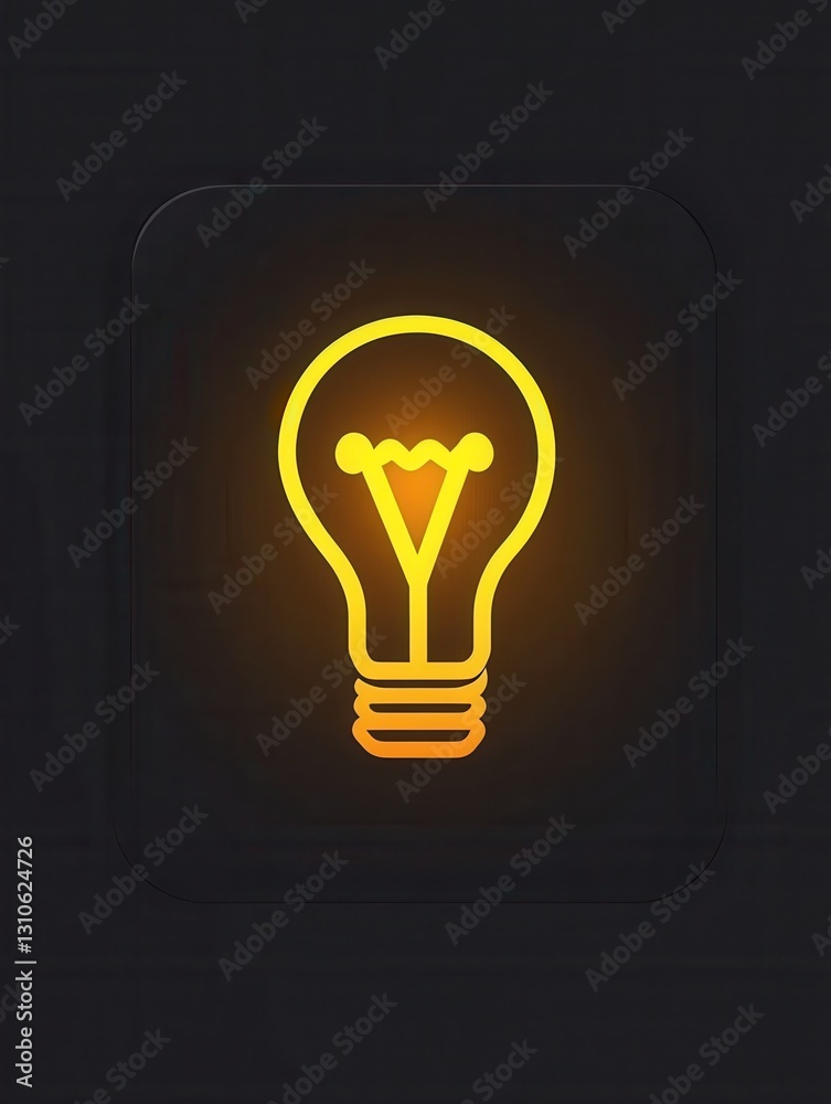 Poster glowing minimalist light bulb icon featuring bright yellow highlights in a clean style against a dar