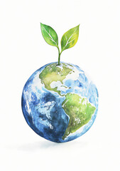 a watercolor illustration of the earth with an isolated white background,