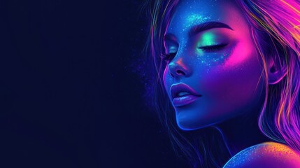 Fototapeta premium Vibrant portrait of a woman with glowing makeup and colors