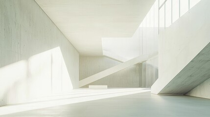 Obraz premium Minimalist Warehouse Interior with Crisp White Walls and Light