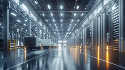 Modern Distribution Center Interior with Sleek Metallic Design