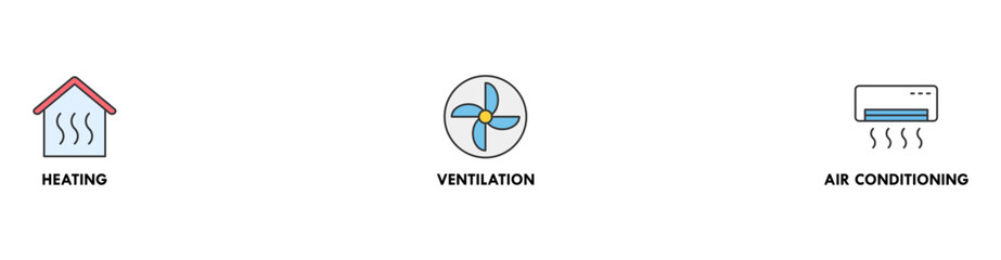 Hvac banner web icon vector illustration concept of heating ventilation air conditioning with icon of house, heater, air circulation, air conditioner