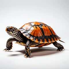 Obraz premium Striped-necked Turtle Walking on White Background