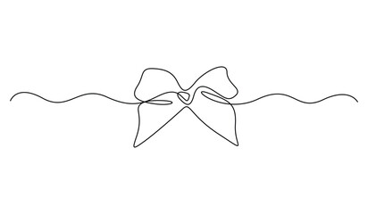 Continuous one line drawing of gift bow. Bow one line icon. Single line drawing background. Vector illustration. Gift bow black icon. Graphic illustration