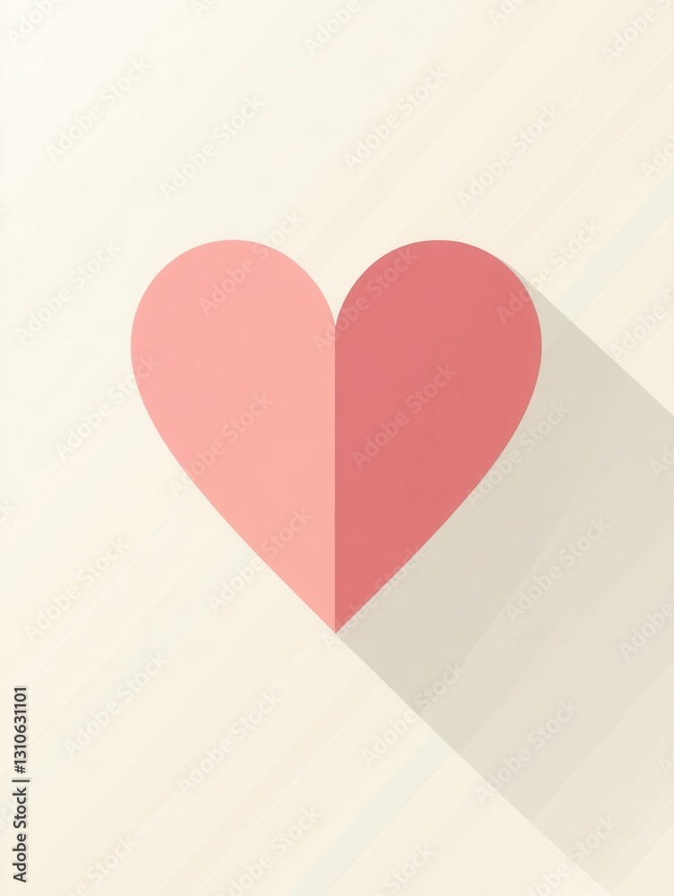 Aufkleber minimalist heart icon with soft shadows in warm pink tones, designed in a flat style, representing l