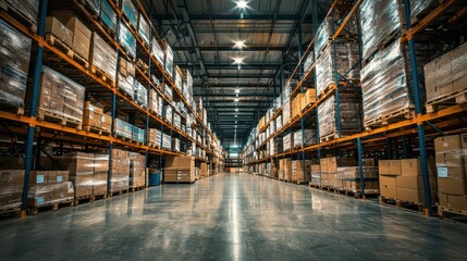 Fototapeta premium Dramatic Modern Warehouse Interior Design with Light Interplay