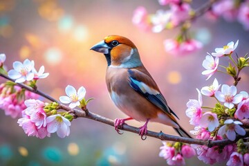 Obraz premium Majestic Hawfinch Double Exposure: Nature's Masterpiece