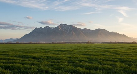 Fototapeta premium Serene Sunset Mountain Landscape Soft Light. AI Generated