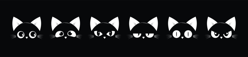 cat head white isolated black background
