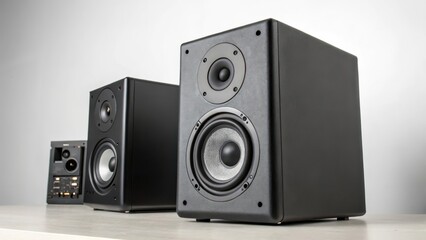 Fototapeta premium Black Speakers on White Background