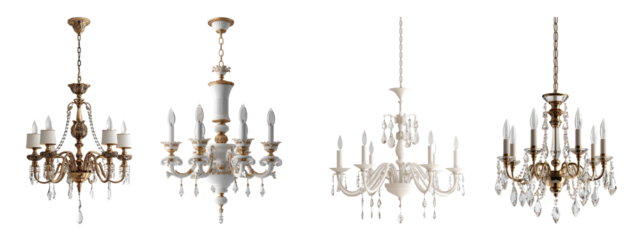 four chandeliers hanging on a wall. isolated on transparent background	
