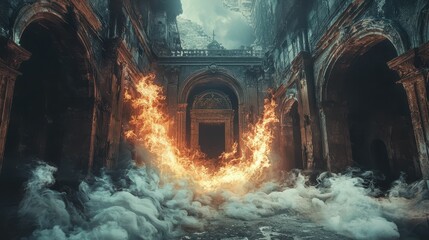 Dark Swirling Magic Explosion in Mystical Ruins of an Ancient World