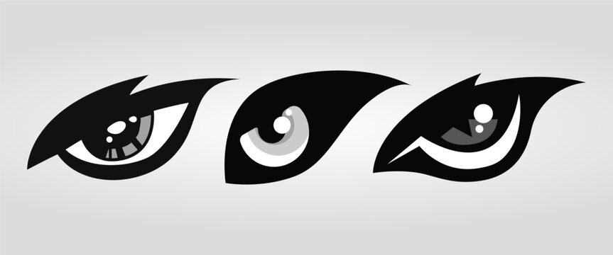 Cartoon eyes vector animal devil eye of beast or monster and animals scary expressions with evil eyebrow and eyelashes